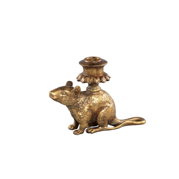 Miro Gold polyresin sitting mouse candle holder