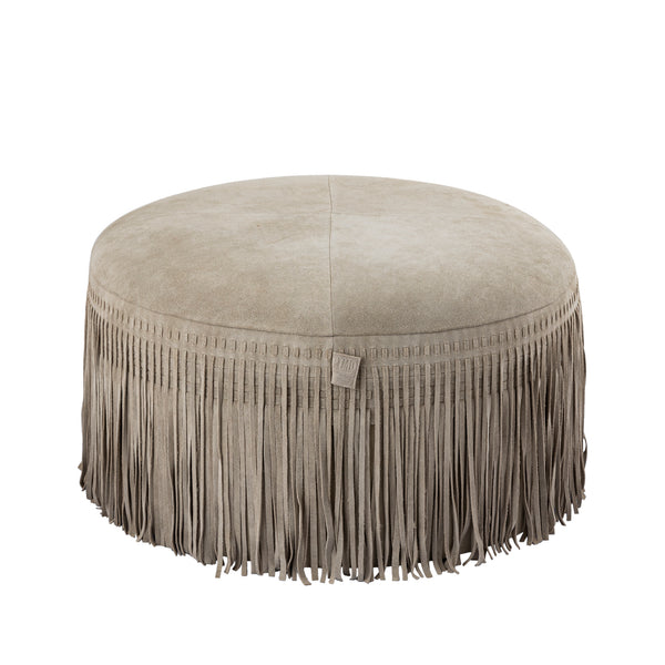 Eleora suede leather pouf fringes round