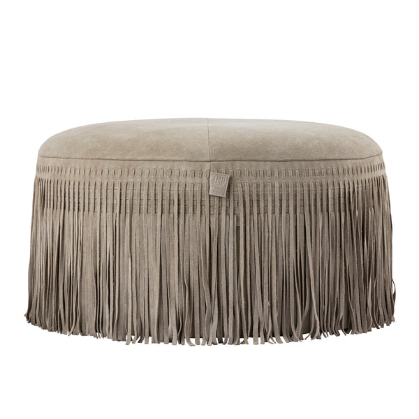 Eleora suede leather pouf fringes round