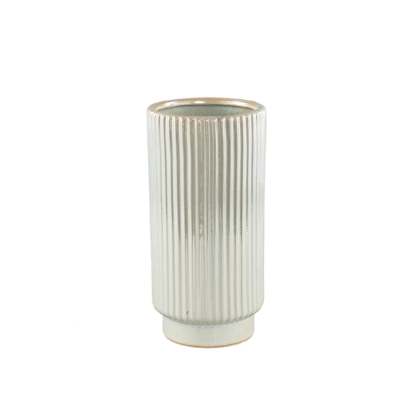 Eviera shiny glazed ceramic pot ribbed round