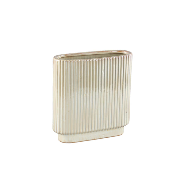 Eviera shiny glazed ceramic pot ribbed oval