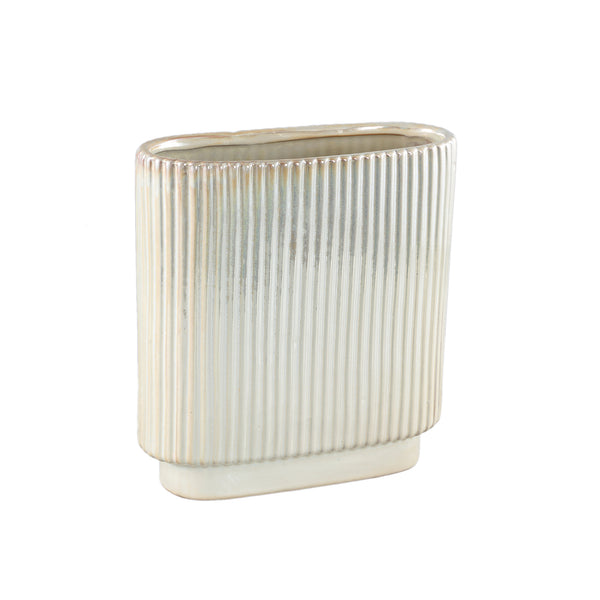 Eviera shiny glazed ceramic pot ribbed oval