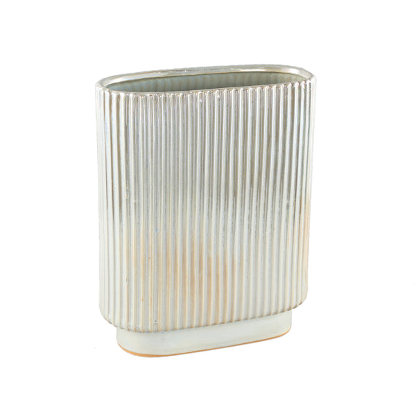 Eviera shiny glazed ceramic pot ribbed oval