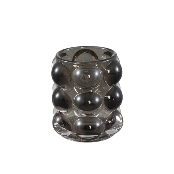 Lonnie glass tealight round with circles black