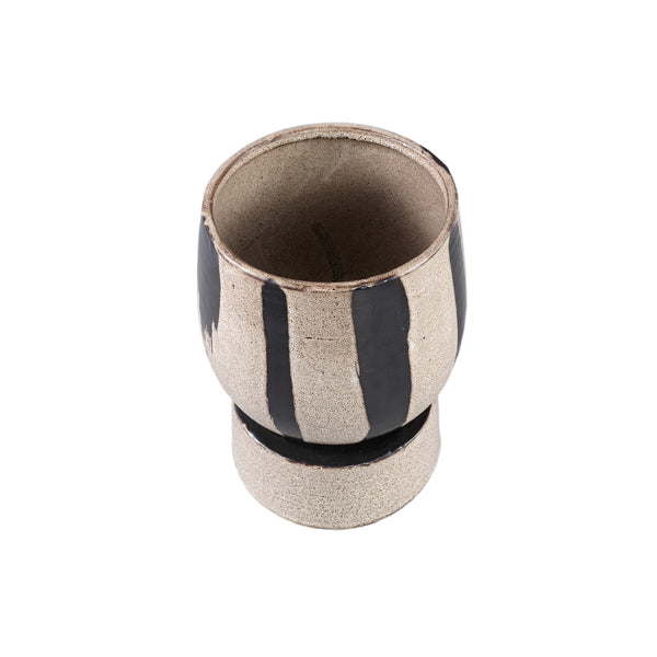 Layiah round ceramic pot black stripes