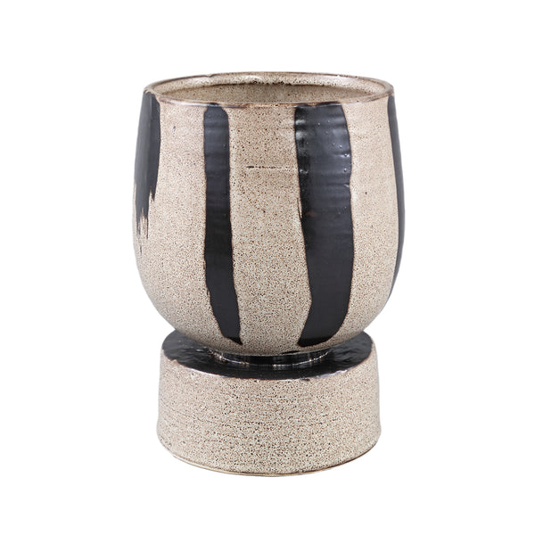 Layiah round ceramic pot black stripes